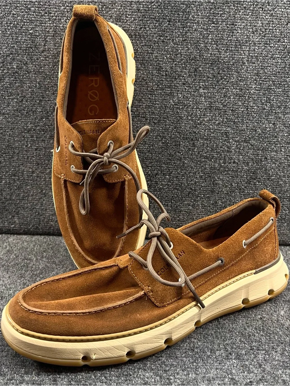 Cole Haan Zerogrand Regatta Tan Suede Waterproof Boat Shoes Mens 12W Pecan/Tan